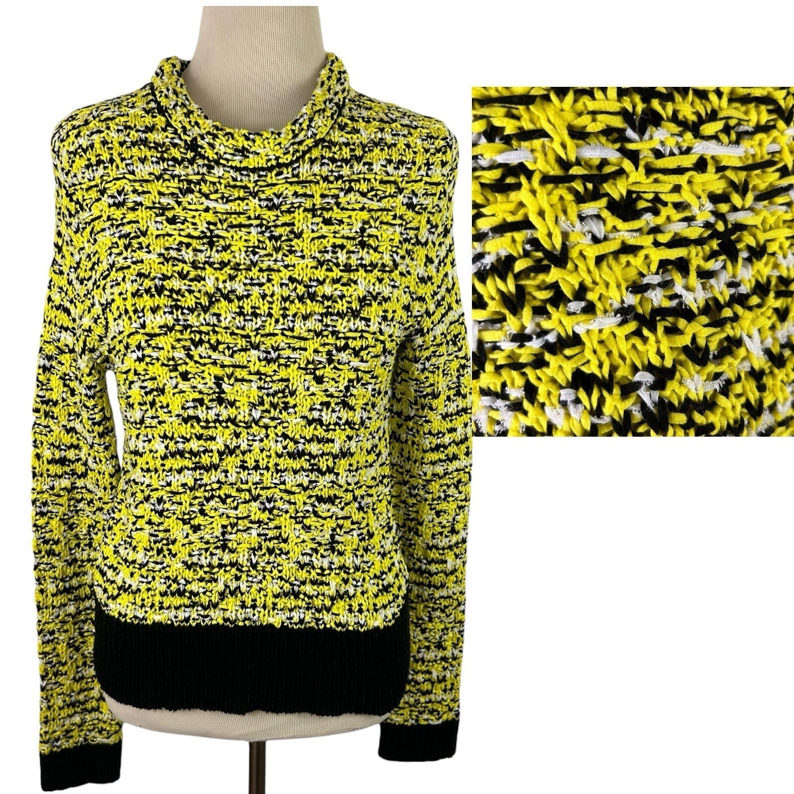 Rag & Bone Cotton Neon Knit Viola Sweater S Yellow Eclectic Y2k Colorful Bold